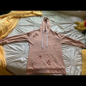 Rue 21 Mauve Light Pink Hoodie Sweater with holes